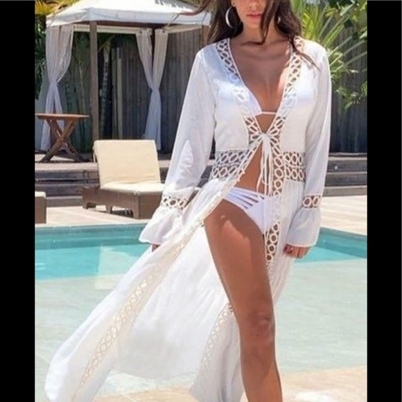 Other - 🎉 Sale New Sexy Ibiza Kimono Tie Front Eyelet Maxi Beach Cover Up